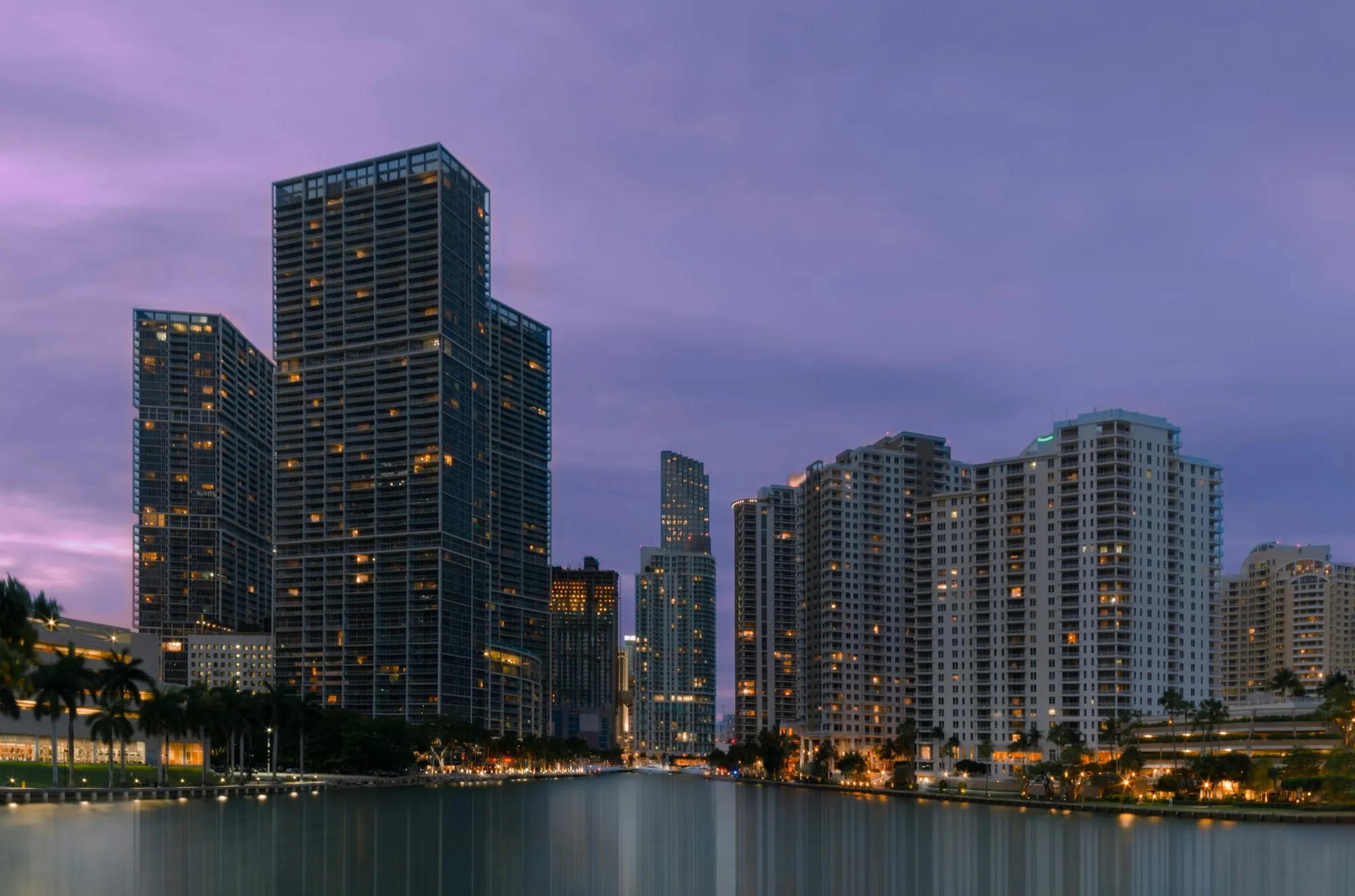 Waterfront towers at dusk